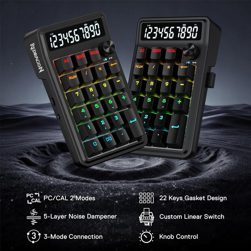 Pavé numérique Sans Fil Redragon K733 Cove RGB Noir en Tunisie
