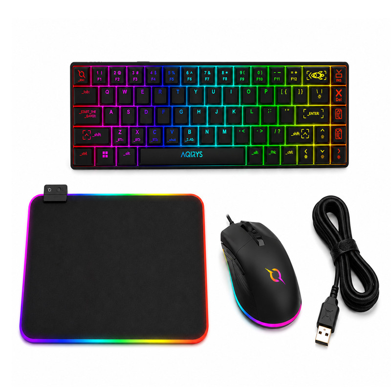 Pack Gamer 3En1 Aqirys Clavier Mécanique Sans Fil + Souris & Tapis Noir