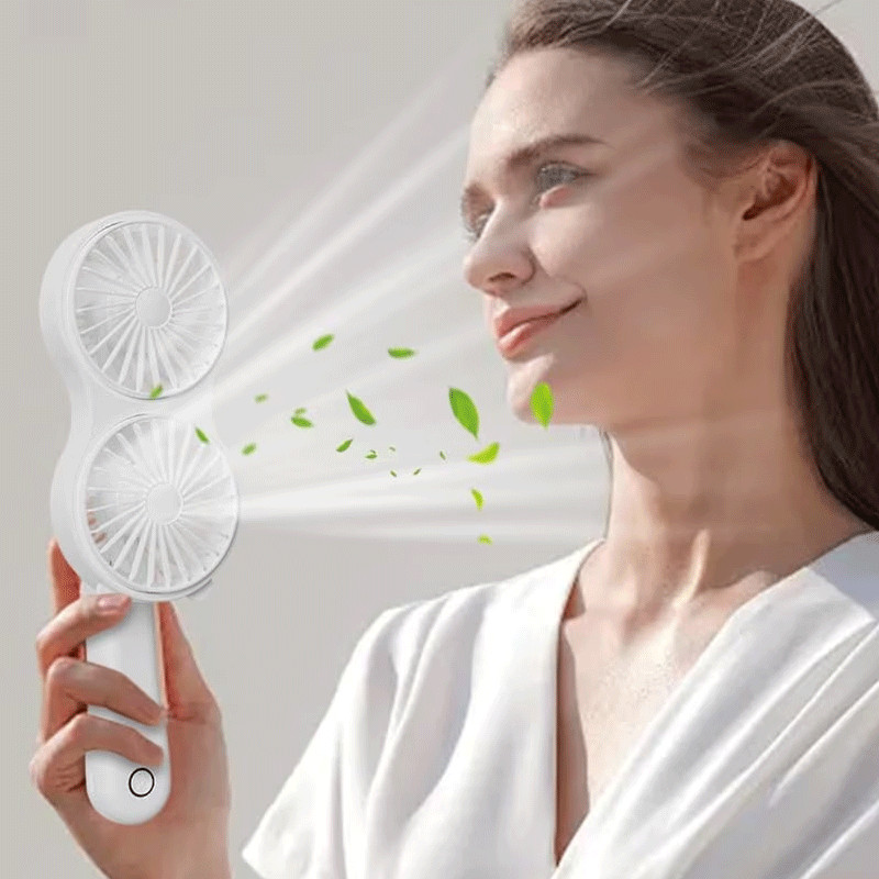 Double Ventilateur Portable Rechargeable Blanc en Tunisie