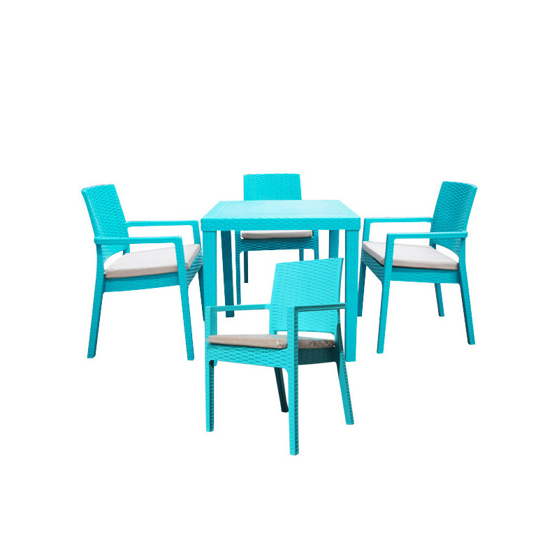 Salon de Jardin BOHEME Vert Boga 4 Chaise avec Coussins et Table Salon de Jardin BOHEME Vert Boga 4 Chaise avec Coussins et Table