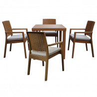 Salon de Jardin BOHEME Taupe 4 Chaise avec Coussins et Table