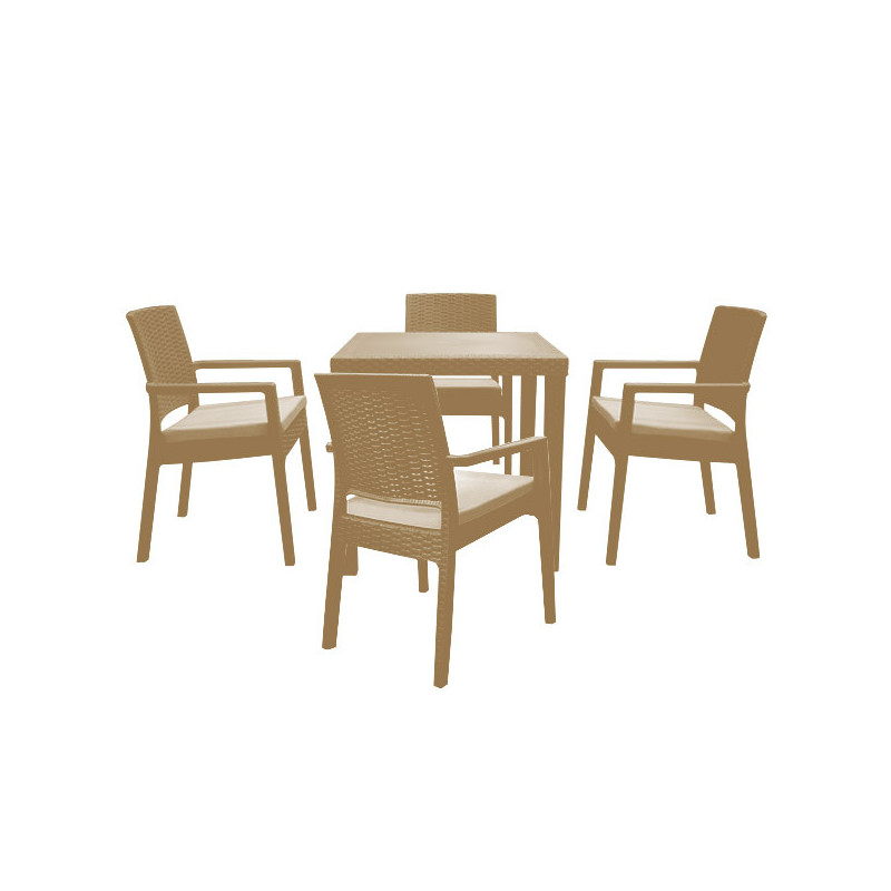 Salon de Jardin BOHEME Brun 4 Chaise avec Coussins et Table Salon de Jardin BOHEME Brun 4 Chaise avec Coussins et Table