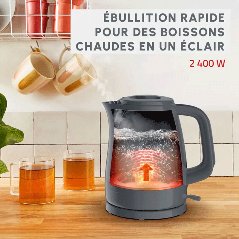 Bouilloire Électrique Moulinex Plaino BY1M0BE0 2400W 1.5 Litres Gris en Tunisie
