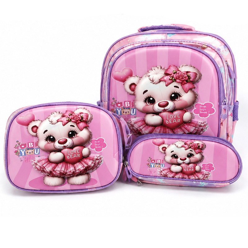 Sac à Dos Scolaire Avec Trousse & Sac Gouter S1134 Rose en Tunisie