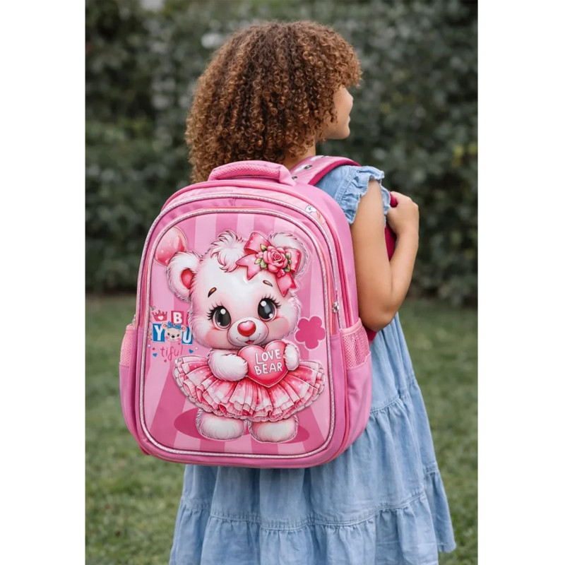 Sac à Dos Scolaire Avec Trousse & Sac Gouter S1134 Rose