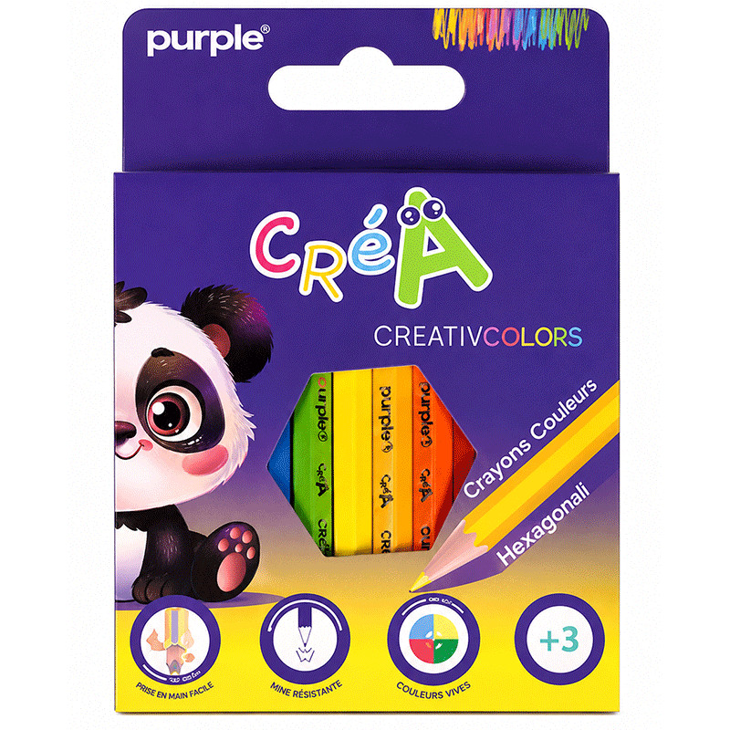 12 Crayons de Couleur Purple 12/9 Hexagonales Créa Créativ en Tunisie