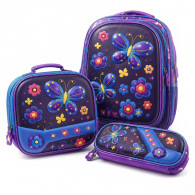 Sac à Dos Scolaire Avec Trousse & Sac Gouter S1132 Violet