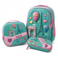 Sac à Dos Scolaire Avec Trousse & Sac Gouter S1131 Vert