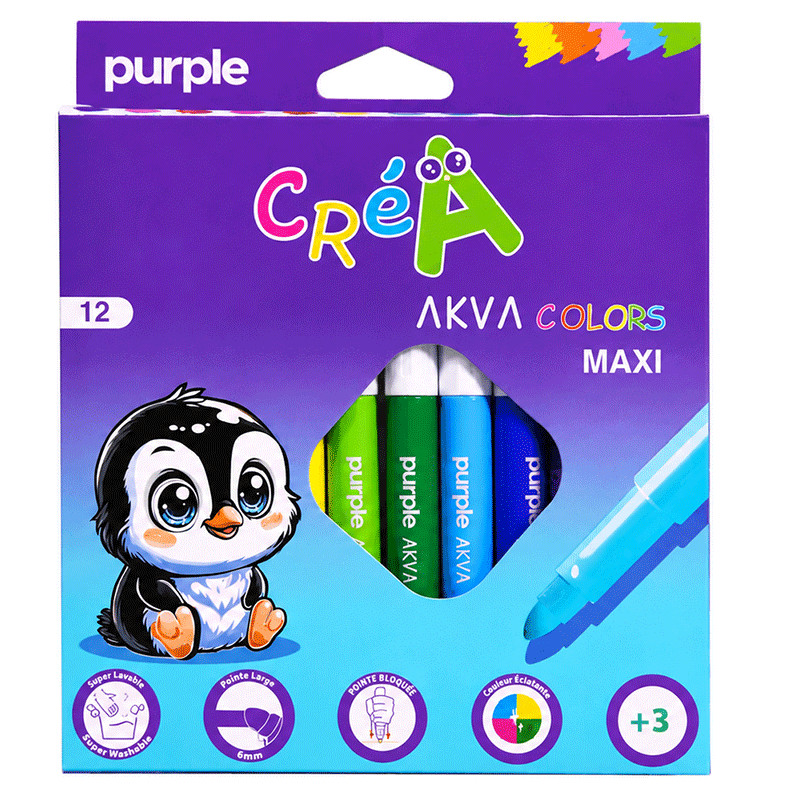 Pack De 12 Feutres Purple Akva Colrors Maxi Crea en Tunisie