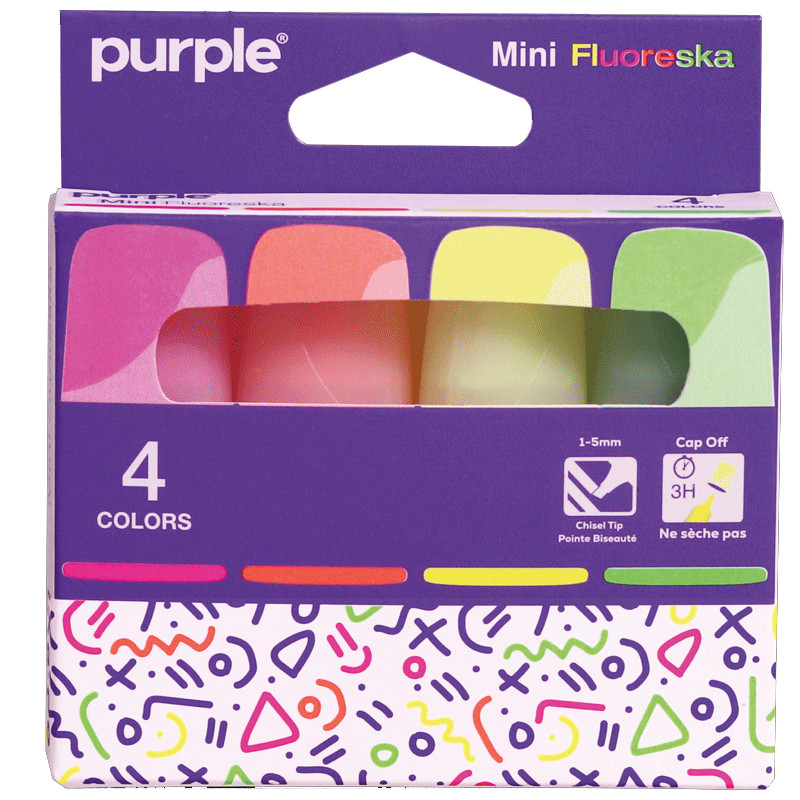 Pochette de 4 Surligneurs Purple Mini Fluoreska Assorties en Tunisie