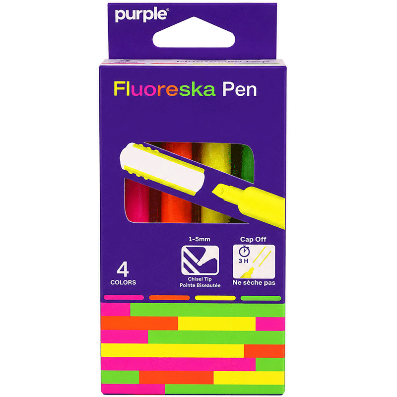 Pochette de 4 Surligneurs Purple Pen Fluoreska Assorties en Tunisie