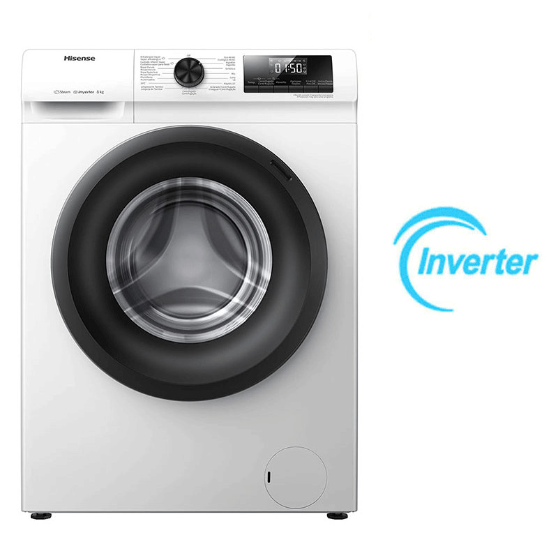 Machine à Laver Frontale Hisense WFQP8014EVM Inverter 8Kg Blanc en Tunisie