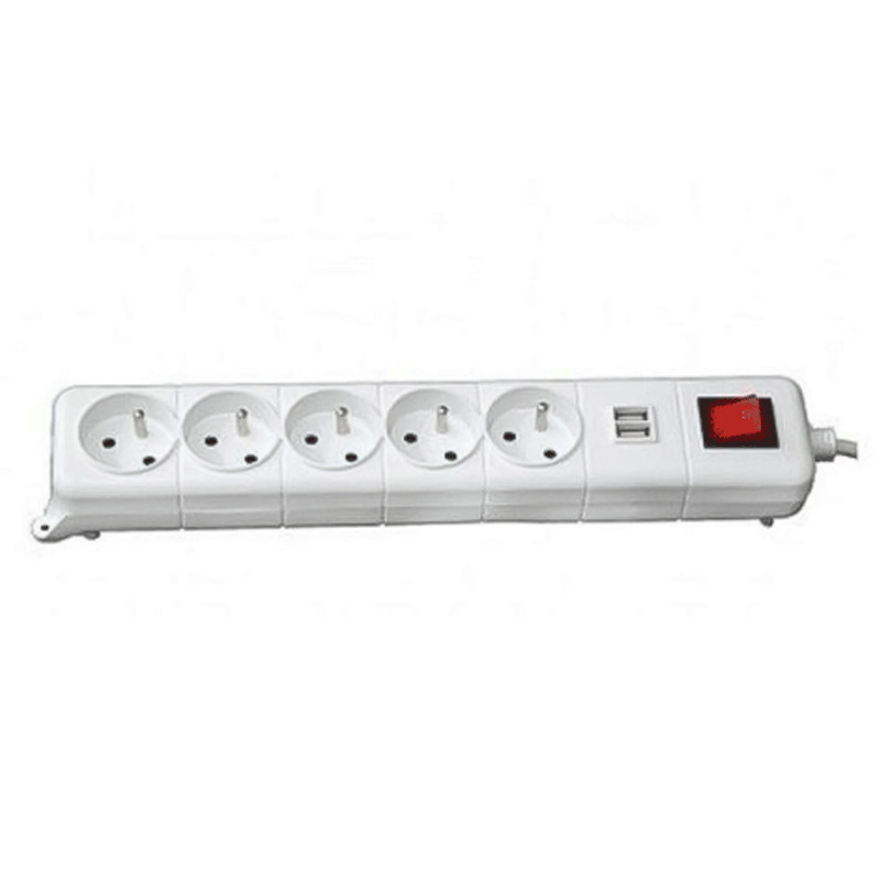 Multiprise Somef BL5INT-USB-14-G 5 prises + 2x USB Avec Interrupteur Blanc en Tunisie
