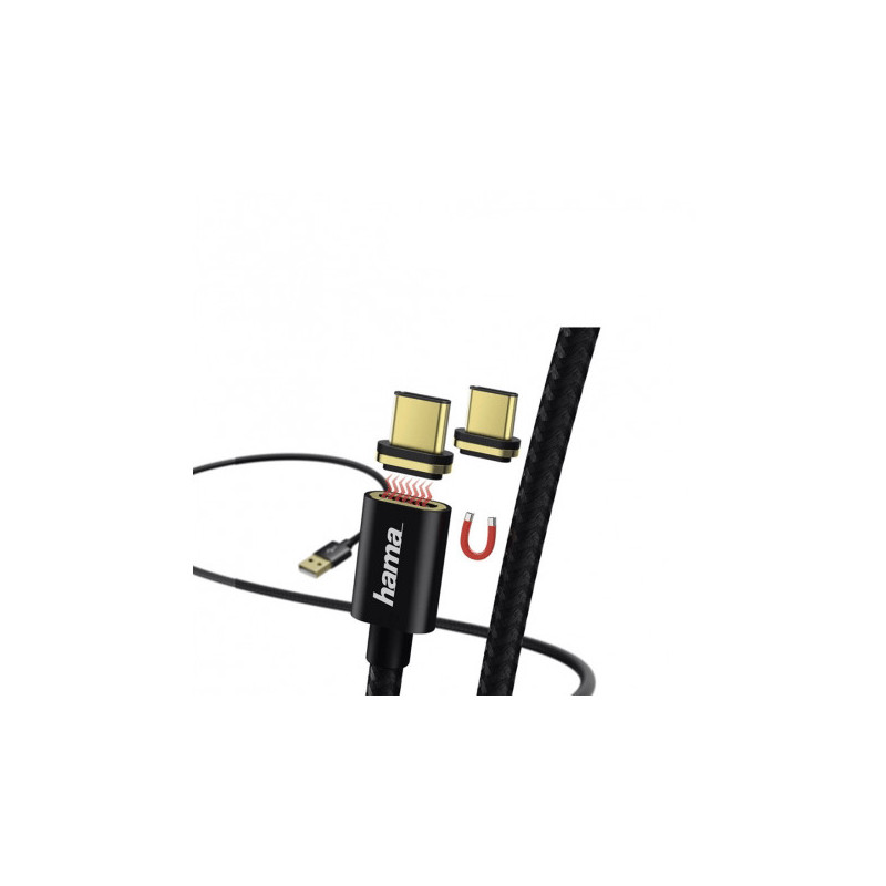 Câble Hama de charge/données "Magnetic", USB Type-C, 1 m - Noir