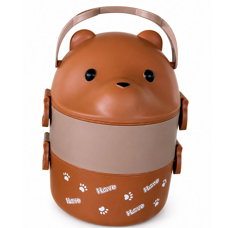 Lunch Box Double Bear Stackable Bento 800ML Marron En Tunisie