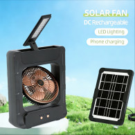 Ventilateur Solaire Rechargeable CC302BT + Lampe LED + Radio FM + Chargeur Noir en Tunisie