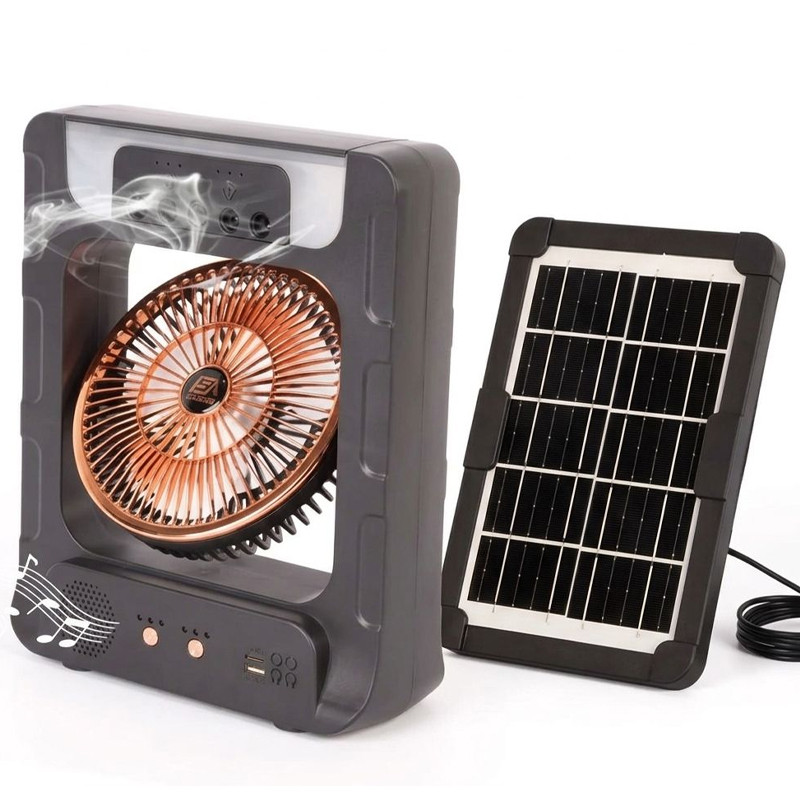 Ventilateur Solaire Rechargeable CC302BT + Lampe LED + Radio FM + Chargeur Noir en Tunisie