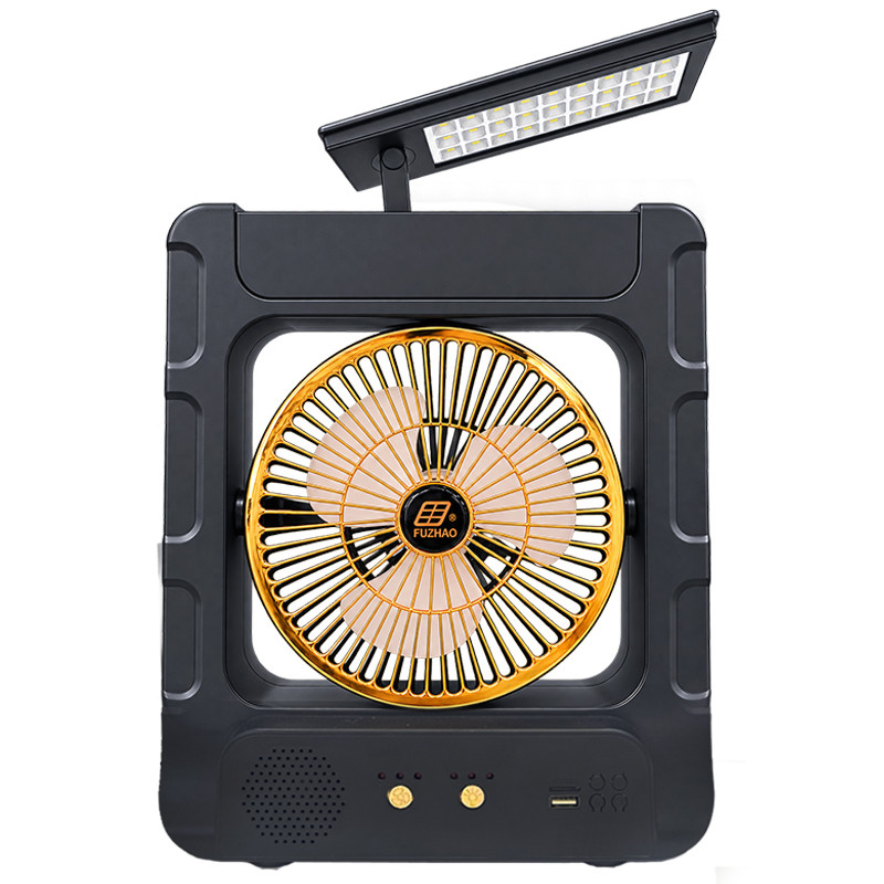 Ventilateur Solaire Rechargeable CC302BT + Lampe LED + Radio FM + Chargeur Noir en Tunisie