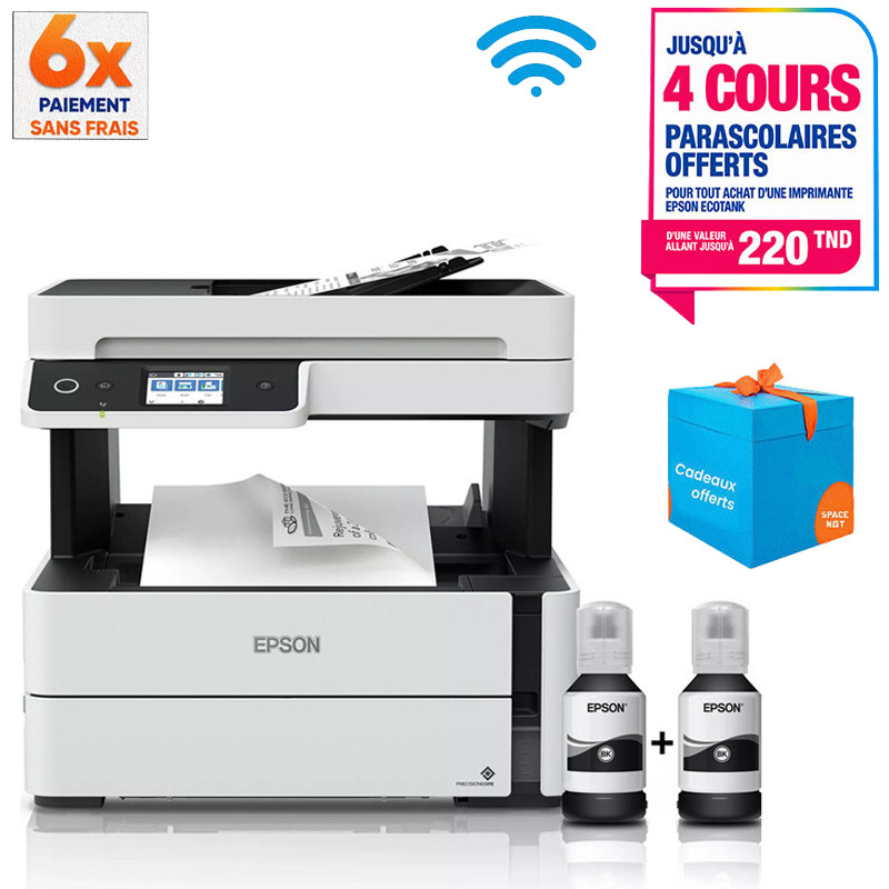 Imprimante Multifonction Monochrome à Réservoirs D’encre Epson EcoTank M3170 Blanc en Tunisie