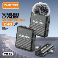 Microphone Cravate Sans Fil Plokama VM-60 Type-C/Lightning Noir en Tunisie