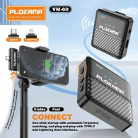 Microphone Cravate Sans Fil Plokama VM-60 Type-C/Lightning Noir en Tunisie