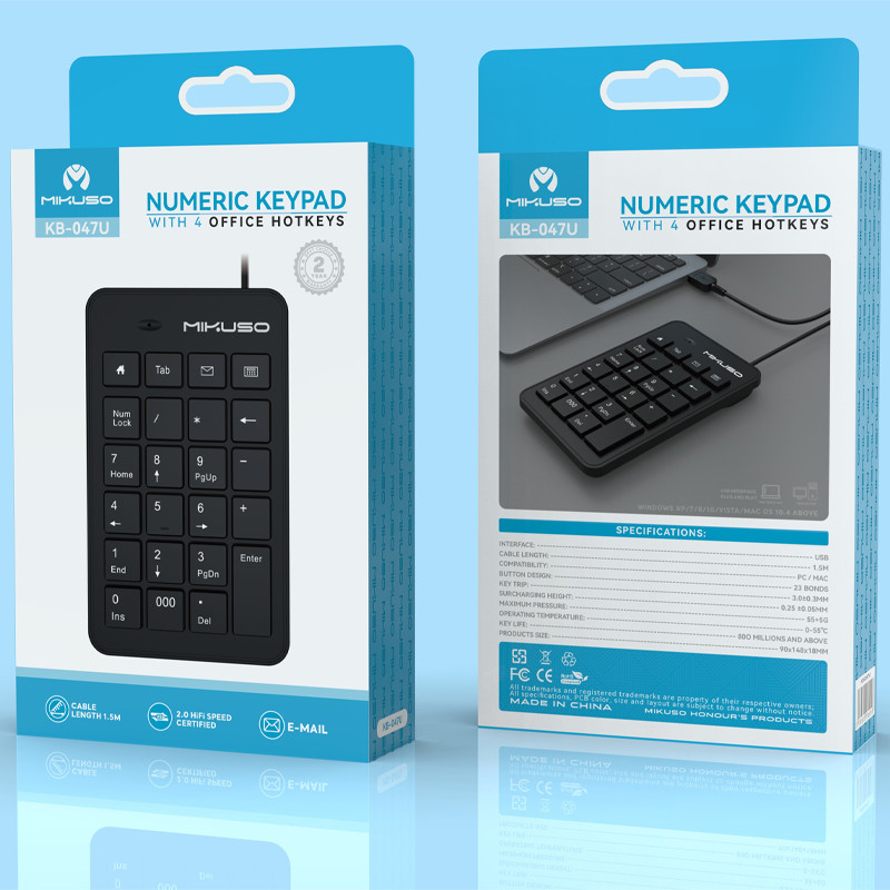 Pavé Numérique Filaire Mikuso KB-047U Noir en Tunisie
