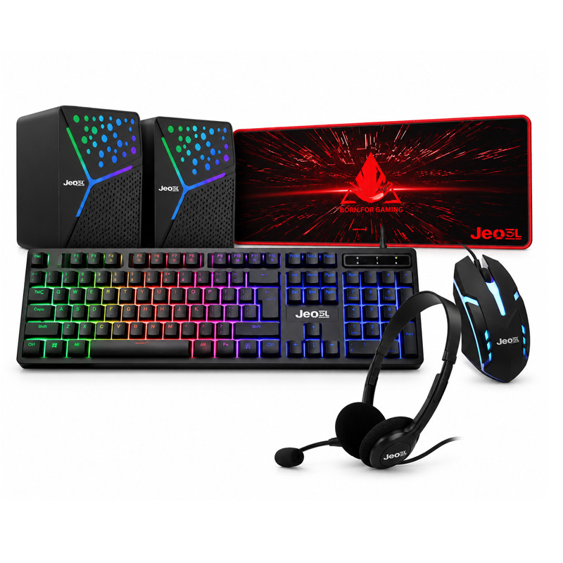 Pack 5En1 : Souris + Clavier Jedel + Casque  Micro SBOX + Tapis & Sac à Dos