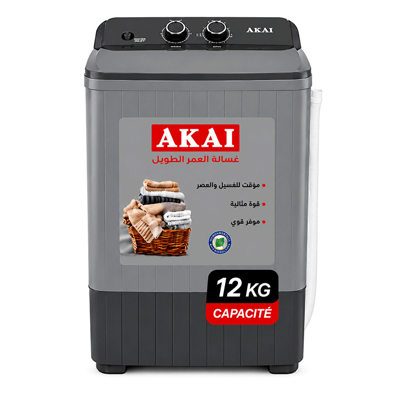 Machine à Laver Semi Automatique Akai AK-WM12STAG 12Kg Silver en Tunisie