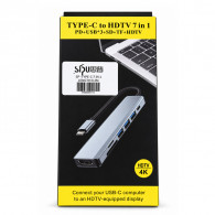 Adaptateur Multifonction 7 En 1 Type-C Gris
