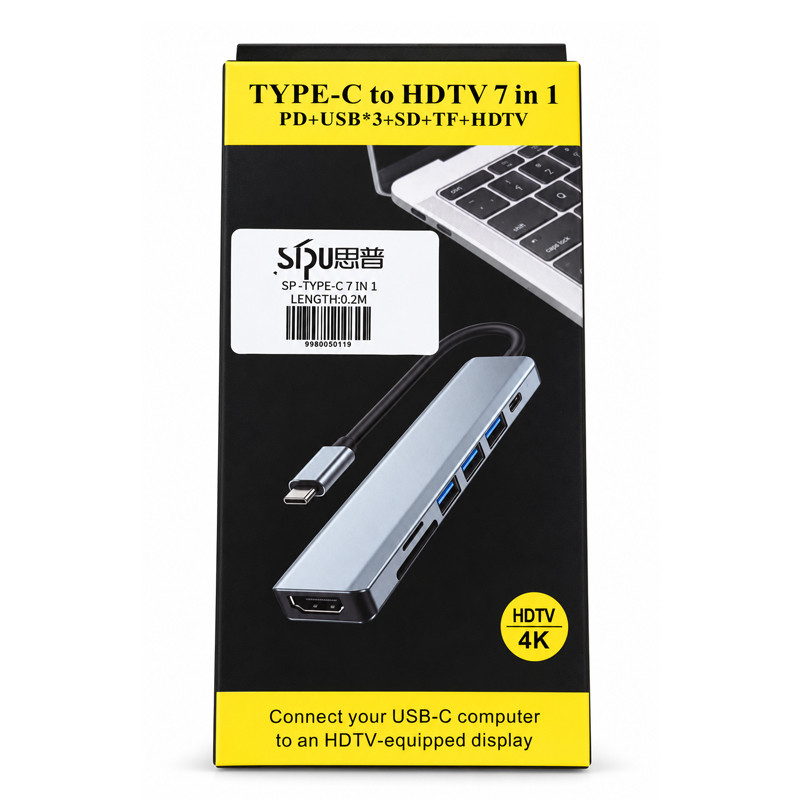 Adaptateur Multifonction 7 En 1 Type-C Noir En Tunisie