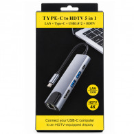 Adaptateur Multifonction 5 En 1 Type-C Gris