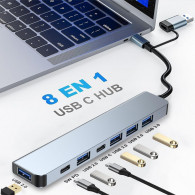 Adaptateur Multifonction 7En1 Type-C/USB Silver en Tunisie