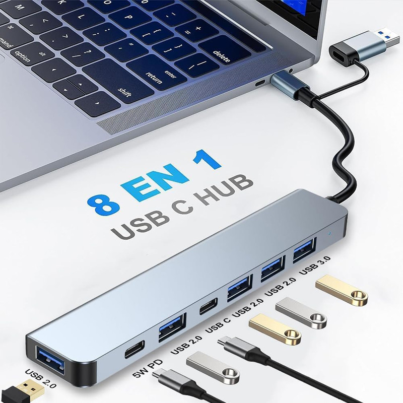 Adaptateur Multifonction 7En1 Type-C/USB Silver en Tunisie