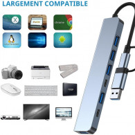 Adaptateur Multifonction 7En1 Type-C/USB Silver en Tunisie