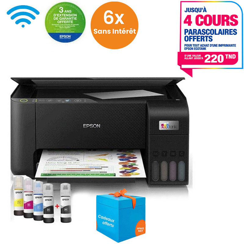 Imprimante Epson EcoTank L3251 Multifonction 3en1 à Réservoir Intégré Couleur A4 Wifi (C11CJ67409) en Tunisie