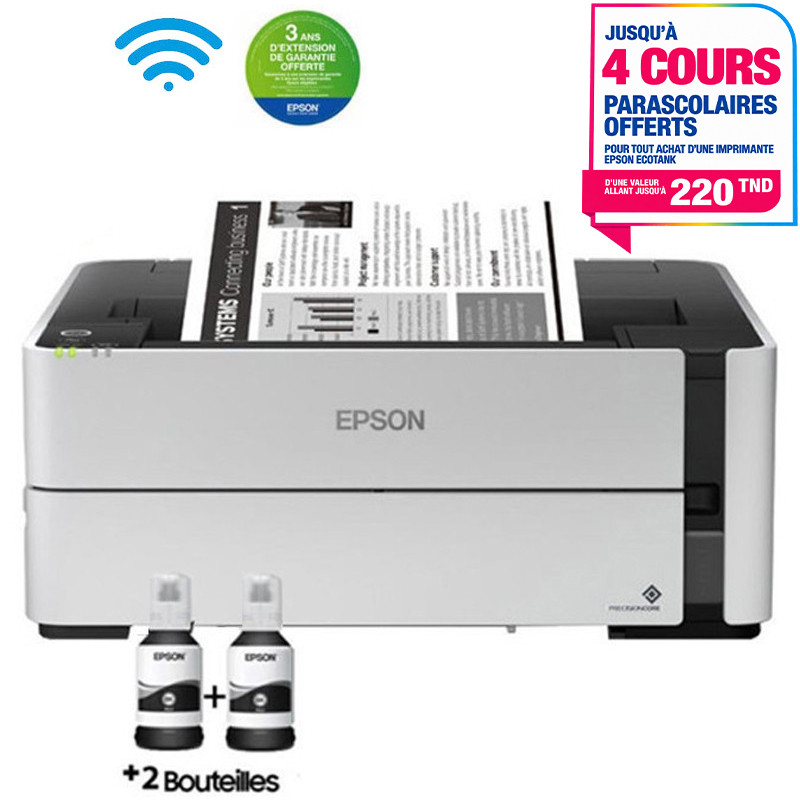 Imprimante Jet D'encre Epson Ecotank ET-M1170 Monochrome WiFi - Noir & Blanc (C11CH44403)
