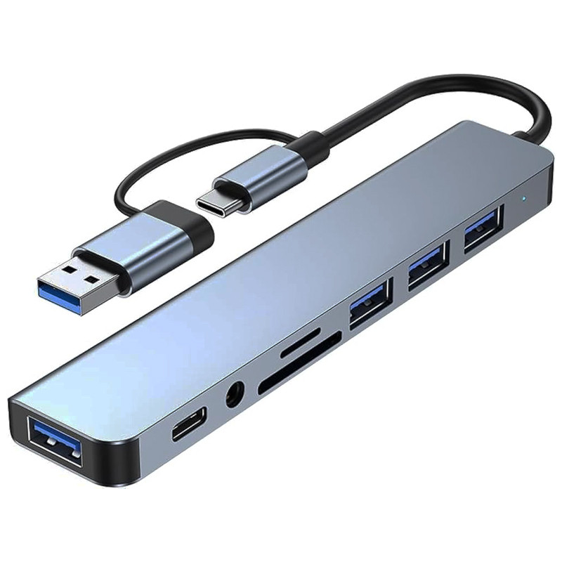 Adaptateur Multifonction 8En1 Type-C/USB Silver en Tunisie