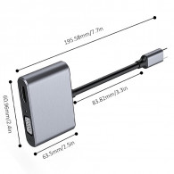 Adaptateur 4En1 Type-C Vers USB-C + Hub PD + HDMI + VGA + USB Silver