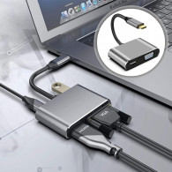 Adaptateur 4En1 Type-C Vers USB-C + Hub PD + HDMI + VGA + USB Silver en Tunisie