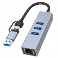 Hub USB/Type-C 4 Ports USB + RJ45 Silver