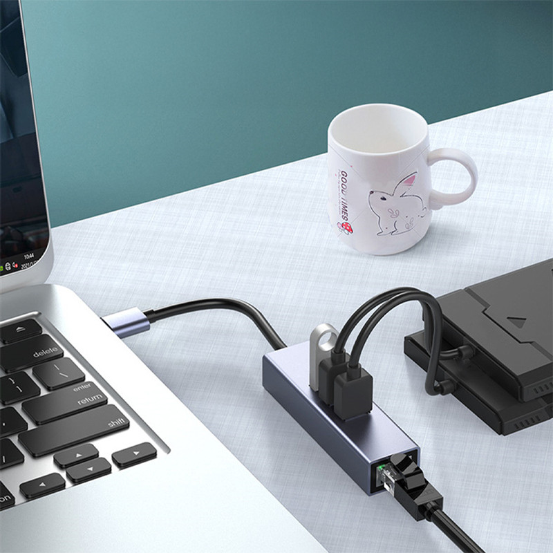 Hub USB/Type-C 4 Ports USB + RJ45 Silver