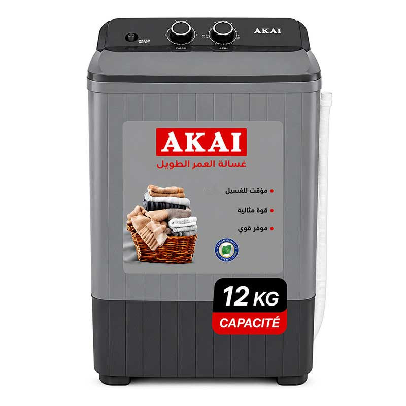 Machine à Laver Semi Automatique Akai AK-WM12STAG 12Kg Silver en Tunisie