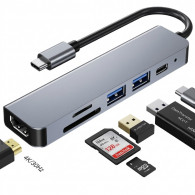 Adaptateur Multifonction 6En1 Type-C Silver