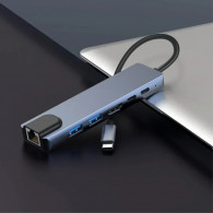 Adaptateur Multifonction 6En1 Type-C Vers HDMI + USB-C + RJ45 Gris EN Tunisie
