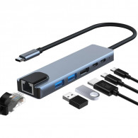 Adaptateur Multifonction 6En1 Type-C Gris