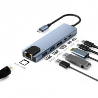 Adaptateur Multifonction 6En1 Type-C Gris
