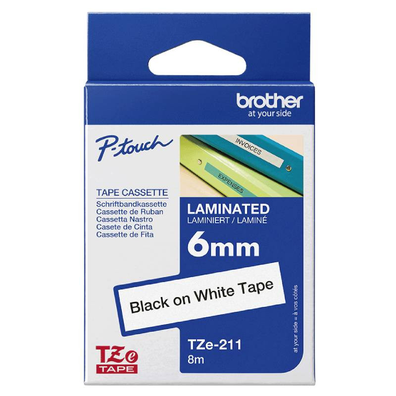 Cassette à Ruban Brother TZE211 6 mm Noir Sur Blanc En Tunisie