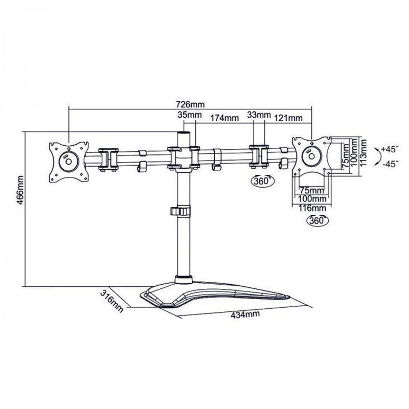 Support De Bureau Sbox LCD-F024 13"-27" Noir En Tunisie