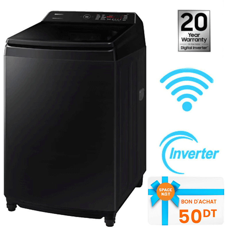Machine à Laver Samsung WA80F19S8BNQ Inverter 19Kg Noir En Tunisie