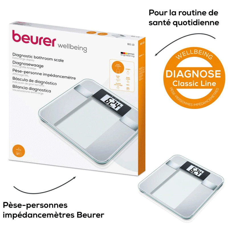 Pèse Personne Impédancemètre Beurer BG13 150 Kg Silver en Tunisie